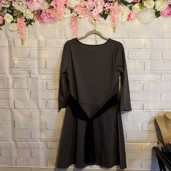 Tamsy Solid Grey Midi Drop Waist Long Sleeve Dress M - Picture 6 of 14